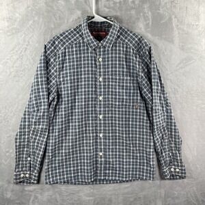 Simms Shirt men's Medium Button Down Blue Plaid Fishing Outdoor Active Camping